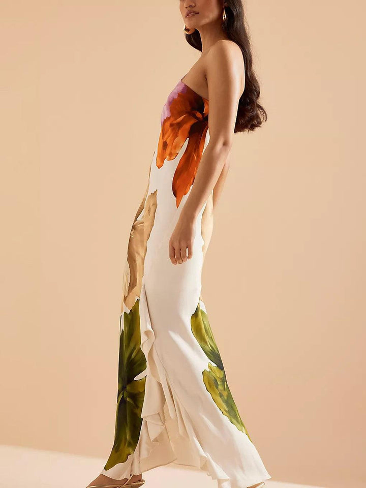 Kira | Abito Maxi Elegante con Stampa Floreale e Spalle Scoperte