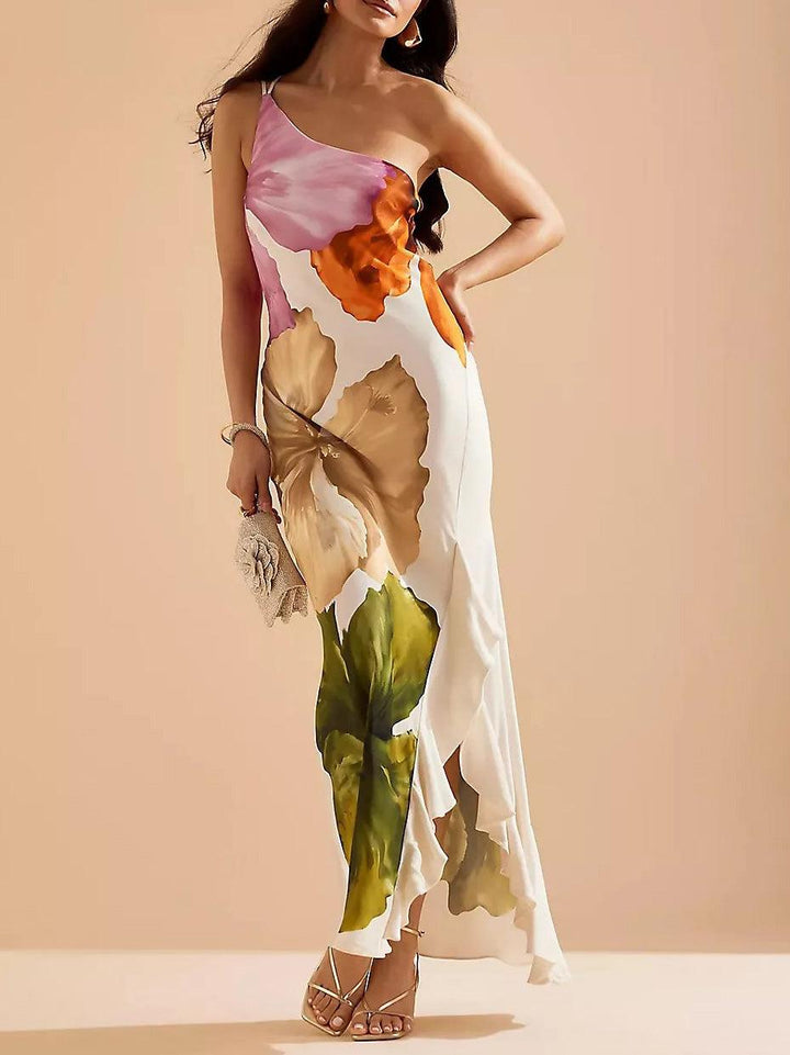Kira | Abito Maxi Elegante con Stampa Floreale e Spalle Scoperte