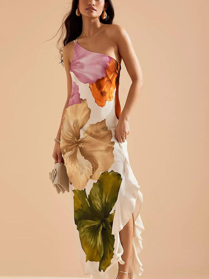 Kira | Abito Maxi Elegante con Stampa Floreale e Spalle Scoperte