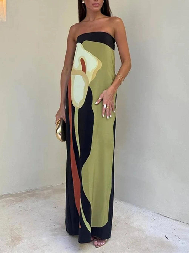 Joan | Abito da sera maxi stampato senza maniche in stile costiero