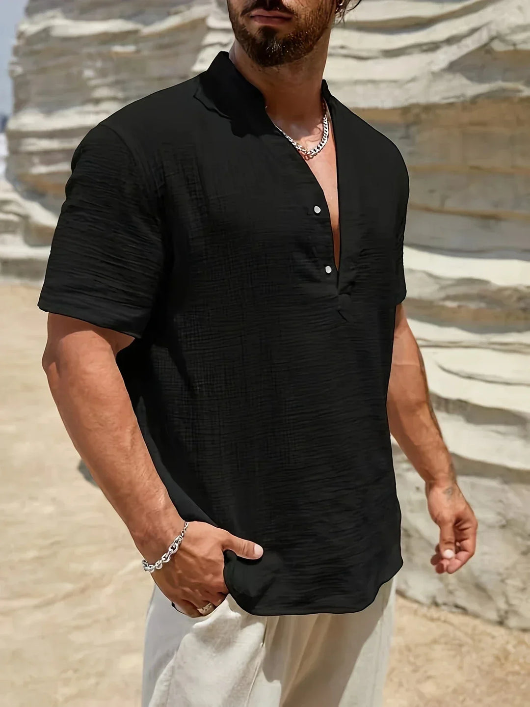 Camicia estiva elegante con colletto alto