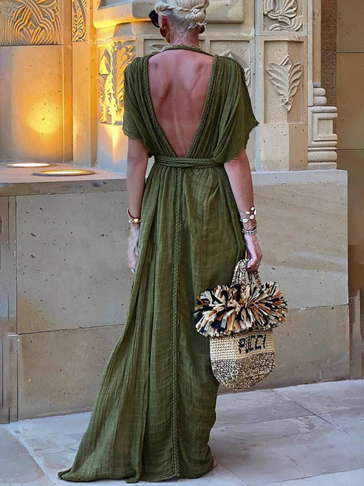 Elena | Abito Maxi con Spacco e Kimono e Treccine