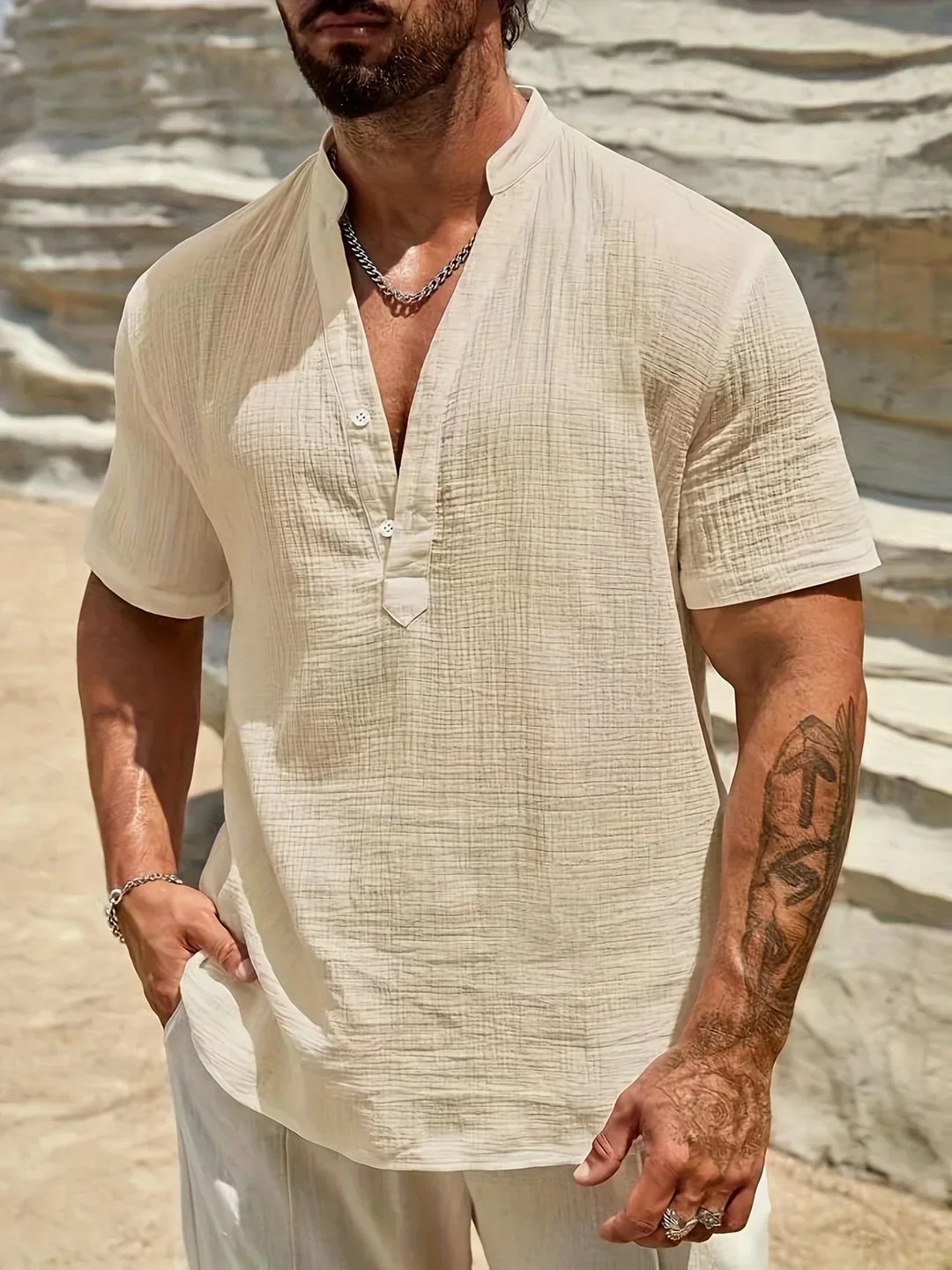 Camicia estiva elegante con colletto alto