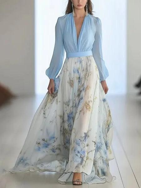 Madeleine | Abito maxi con stampa floreale mozzafiato e scollatura a V