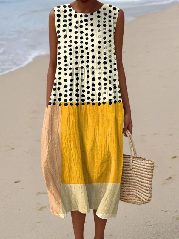 Leah™ Abito Midi Colorblock a Pois
