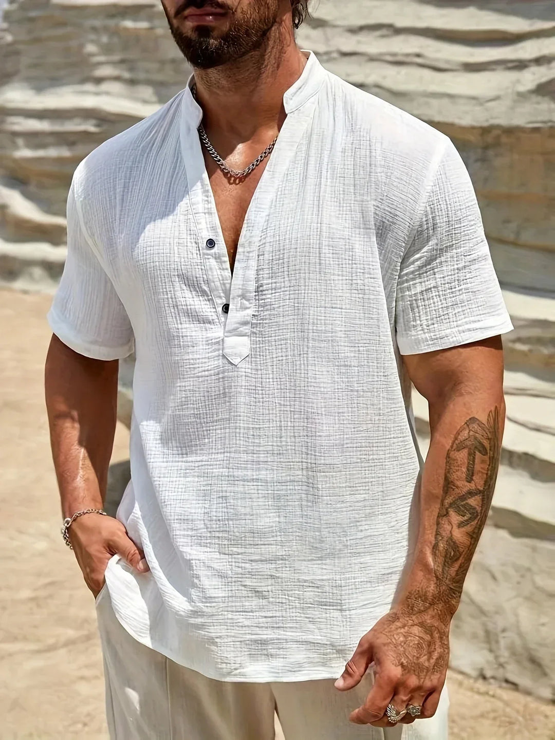 Camicia estiva elegante con colletto alto