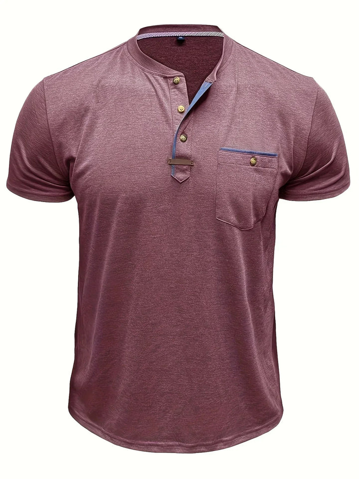 T-shirt elegante con colletto rotondo e tasca