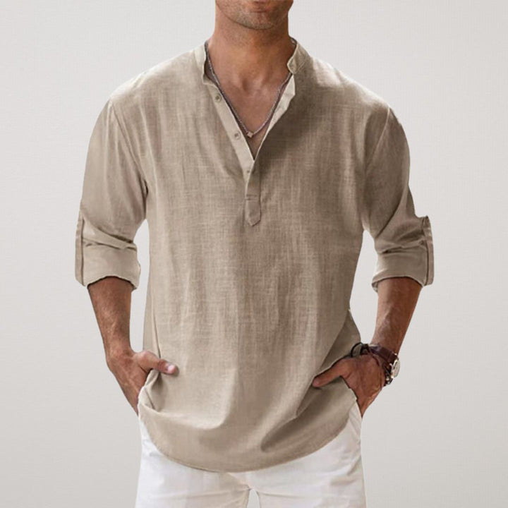 Camicia Henley in cotone effetto lino