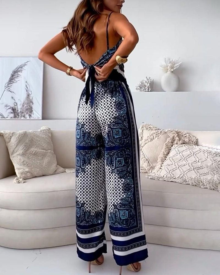 Helen | Set di due pezzi elegante con top a lacci e pantaloni pronti per le vacanze