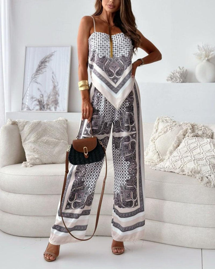 Helen | Set di due pezzi elegante con top a lacci e pantaloni pronti per le vacanze