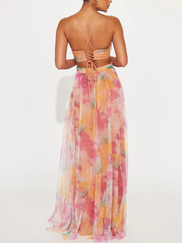 Karen | Abito Maxi Stampato Floreale con Collo a V