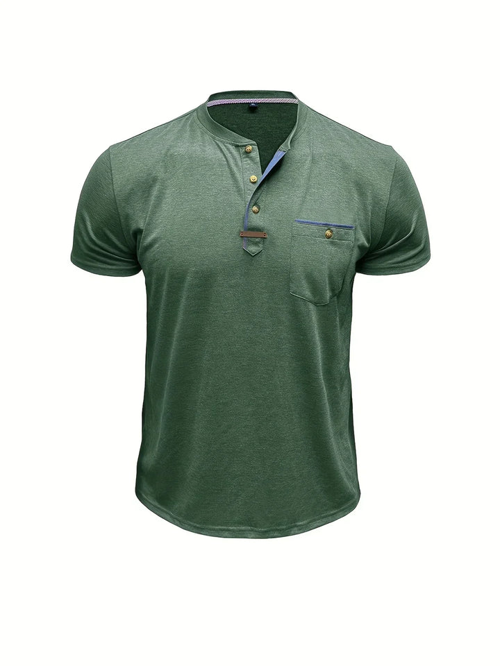 T-shirt elegante con colletto rotondo e tasca