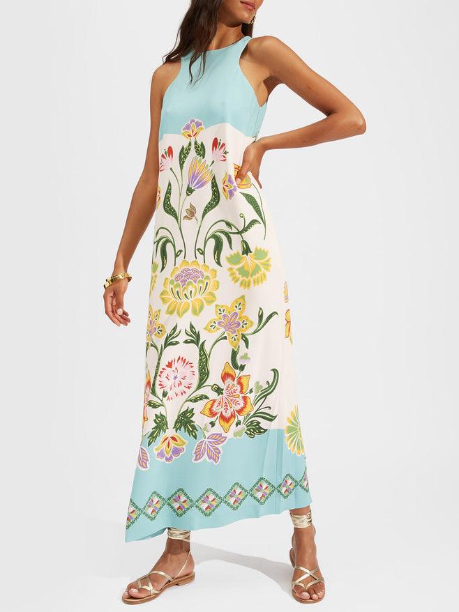 Ava | Abito midi senza maniche con stampa floreale Resort Sunshine