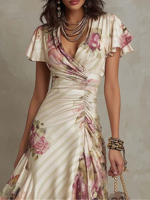 Margaret | Abito Midi Satinato Florale Vintage