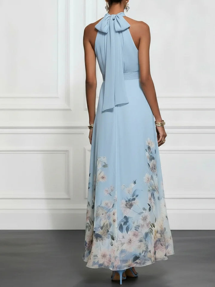 Rosalyn | Abito Maxi Chiffon con Fiori Blu