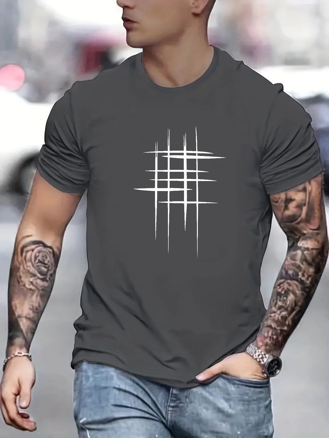T-shirt elegante a collo rotondo con stampa grafica