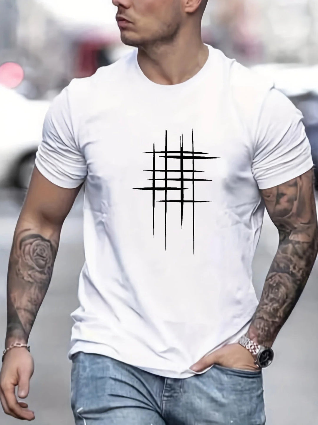 T-shirt elegante a collo rotondo con stampa grafica