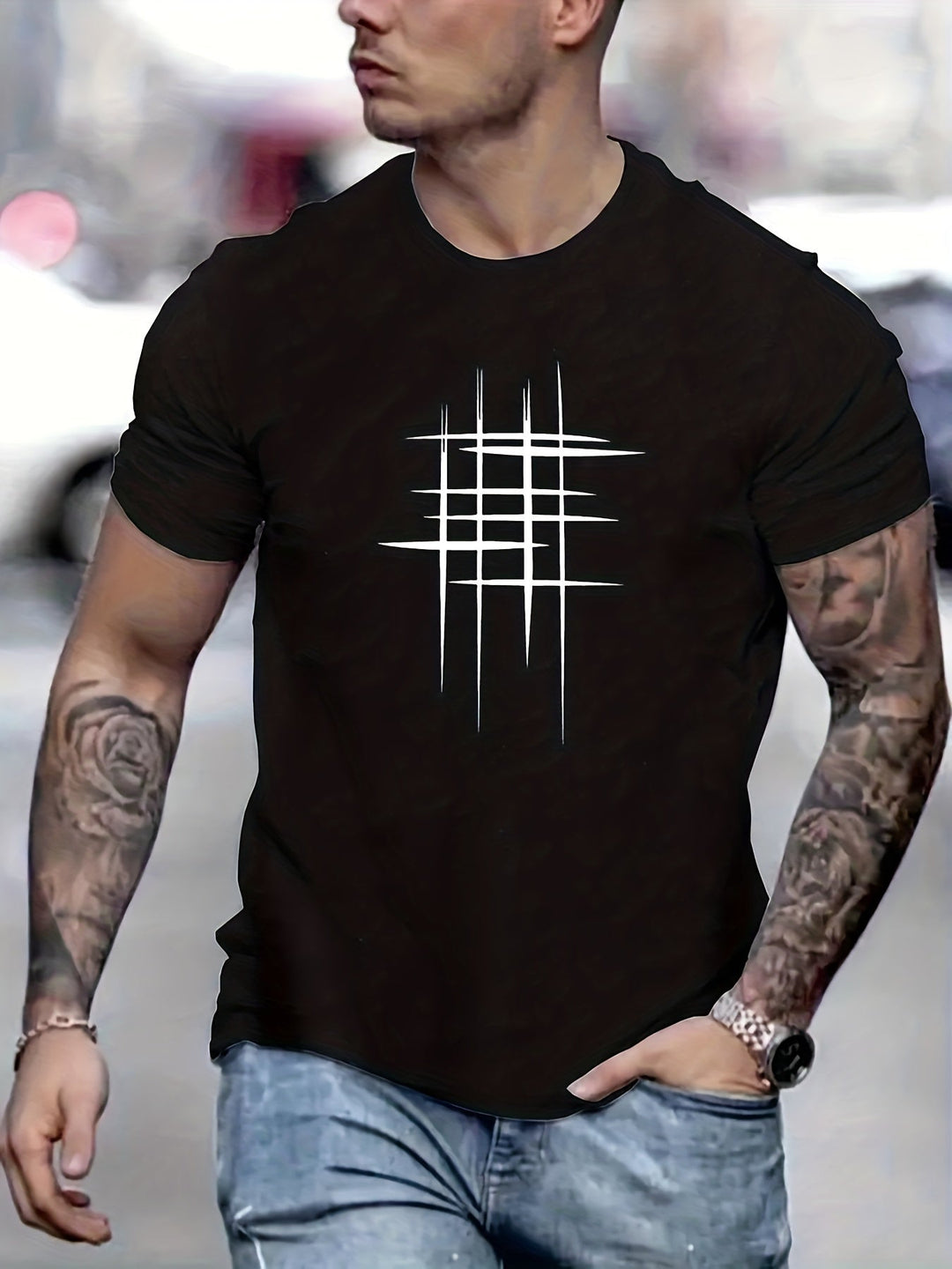 T-shirt elegante a collo rotondo con stampa grafica