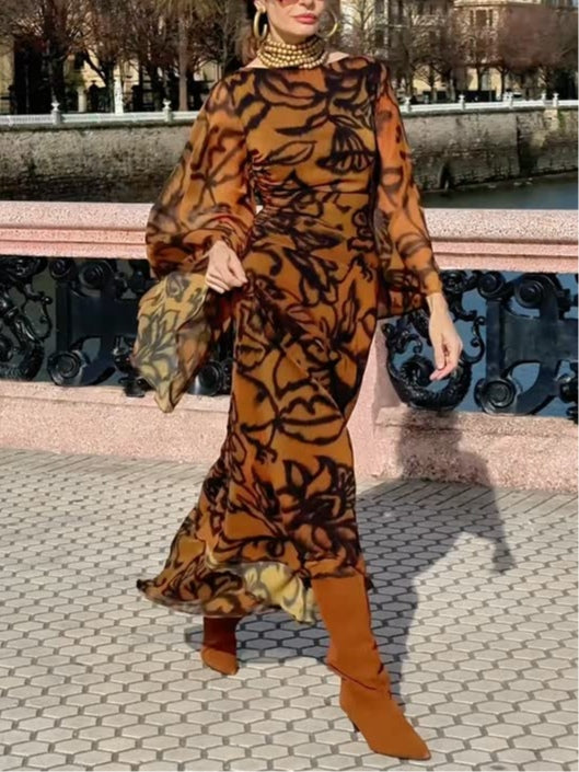 Ashley | Abito lungo stampato Beach Glam Brown
