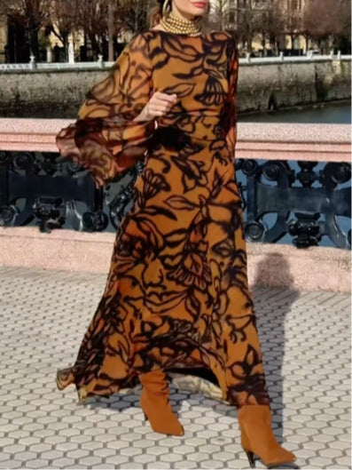 Ashley | Abito lungo stampato Beach Glam Brown