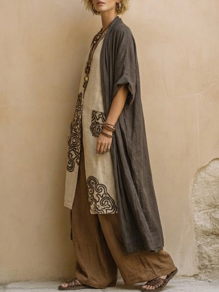 Sophie | Set di tre pezzi in grigio scuro e marrone con stampa tribale