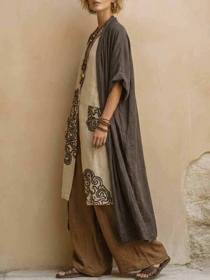 Sophie | Set di tre pezzi in grigio scuro e marrone con stampa tribale