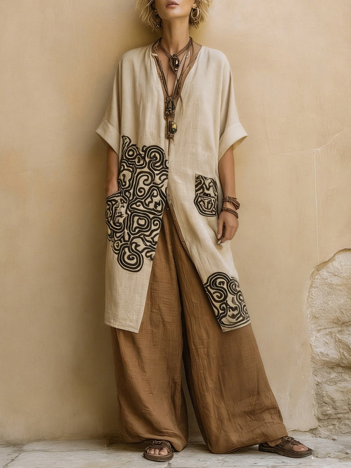 Sophie | Set di tre pezzi in grigio scuro e marrone con stampa tribale
