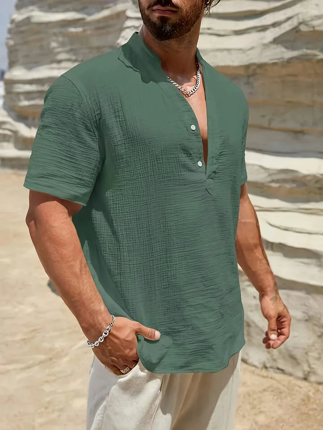 Camicia estiva elegante con colletto alto