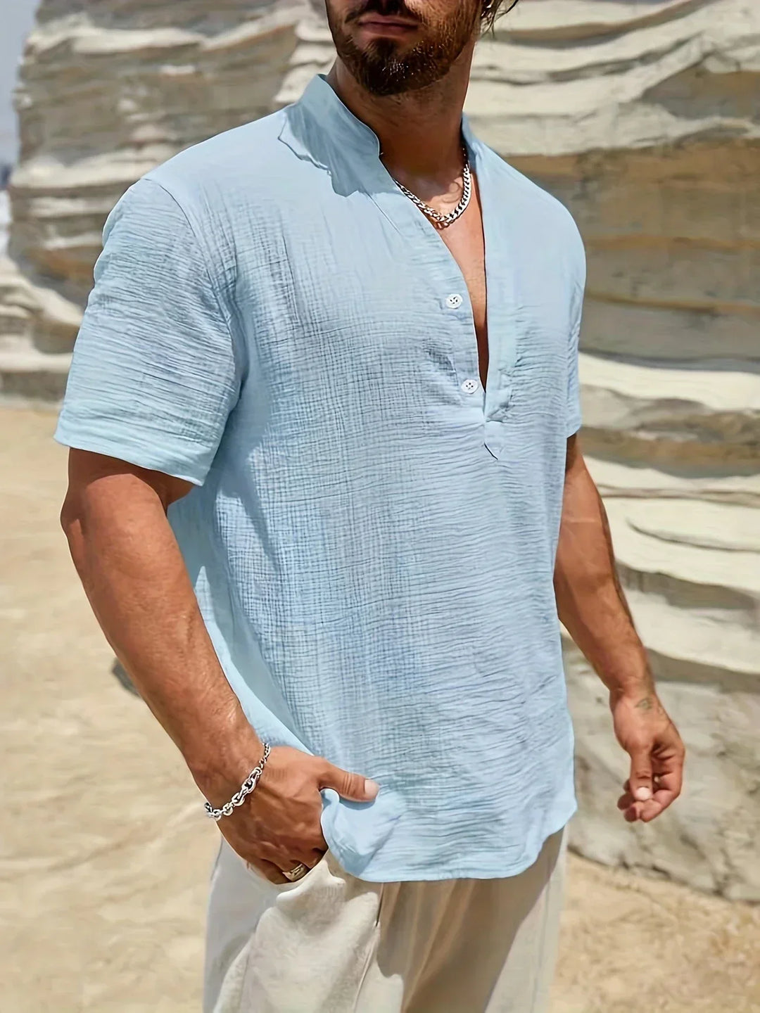 Camicia estiva elegante con colletto alto
