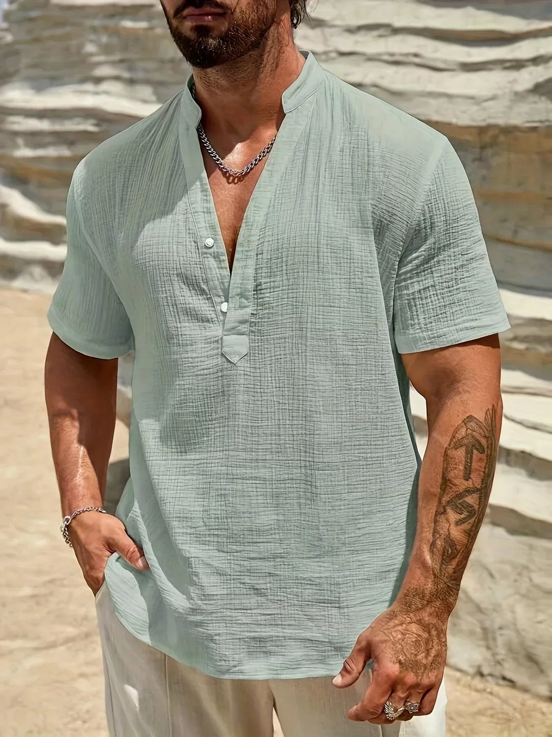 Camicia estiva elegante con colletto alto