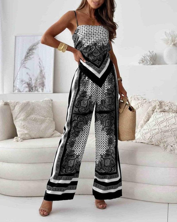Helen | Set di due pezzi elegante con top a lacci e pantaloni pronti per le vacanze