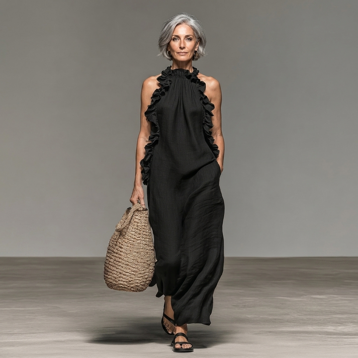 Serafinah | Abito Lungo Nero con Rouches