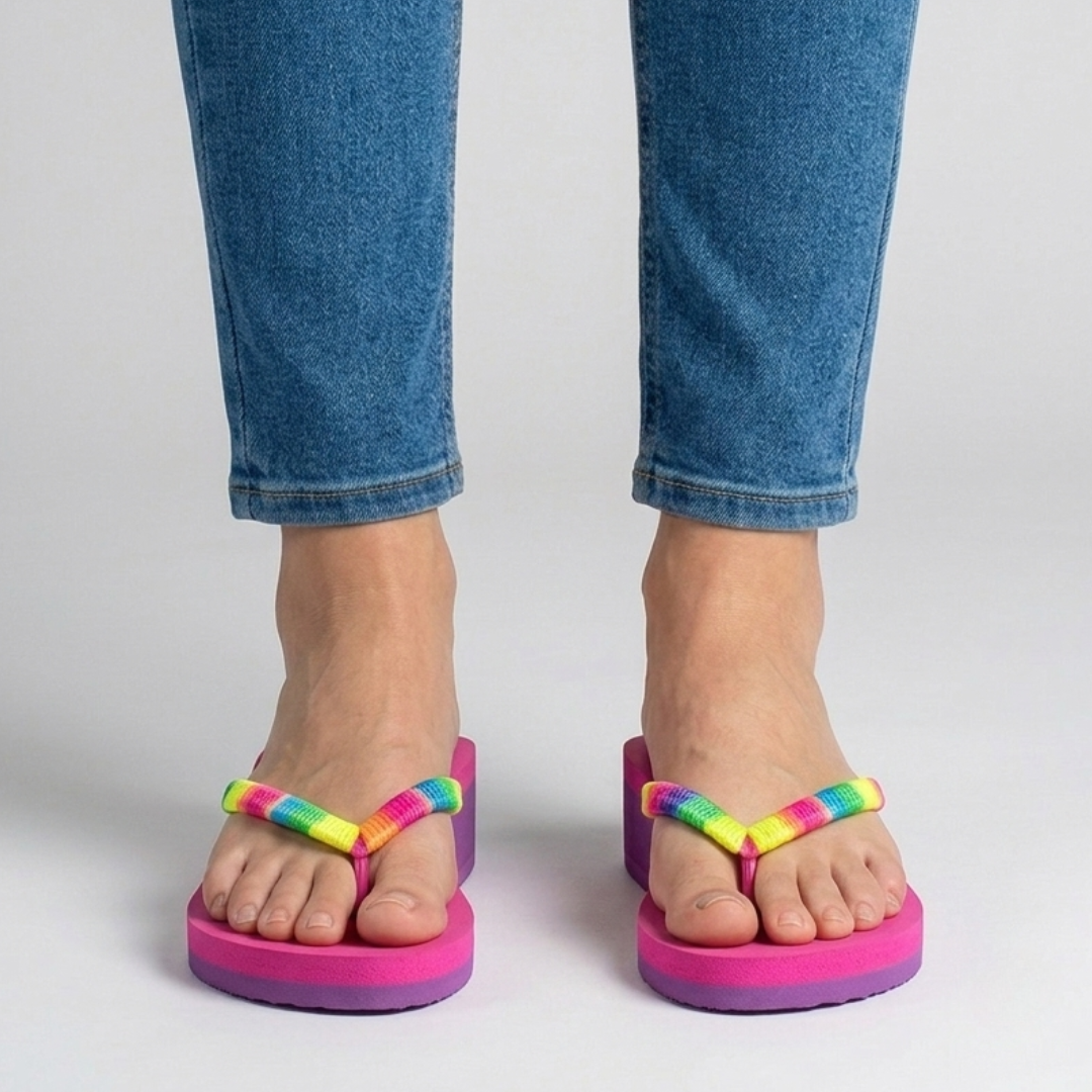 Zeppa infradito multicolor con plateau bicolore