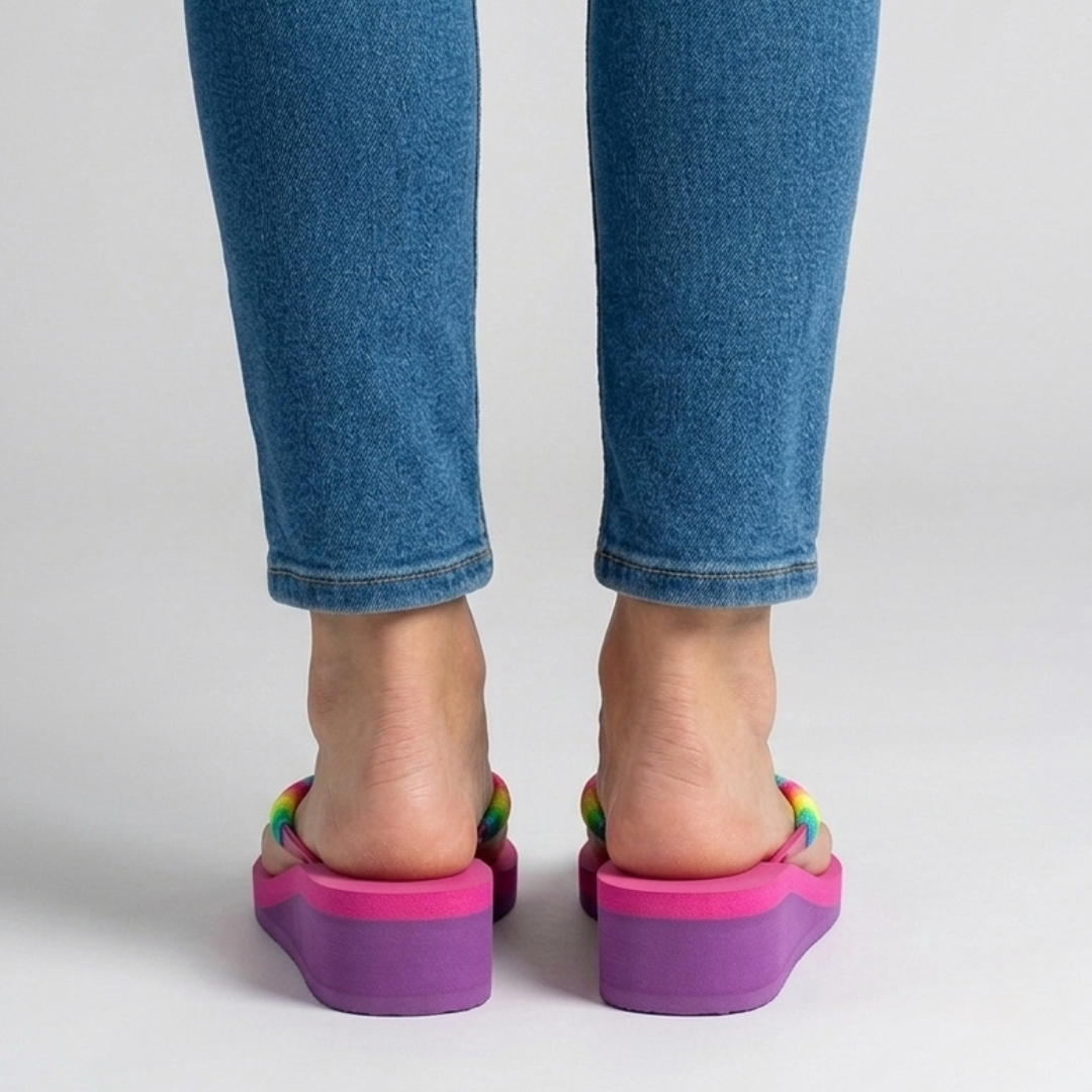 Zeppa infradito multicolor con plateau bicolore