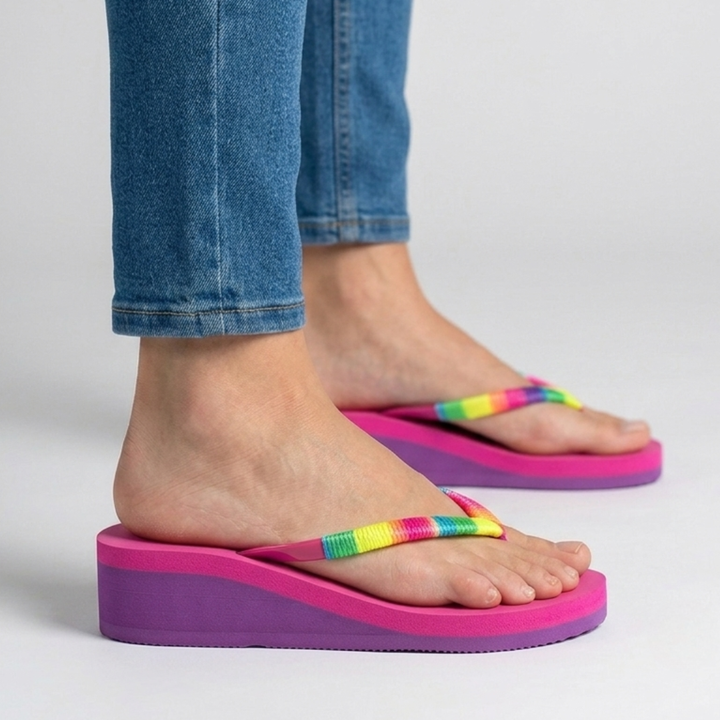 Zeppa infradito multicolor con plateau bicolore