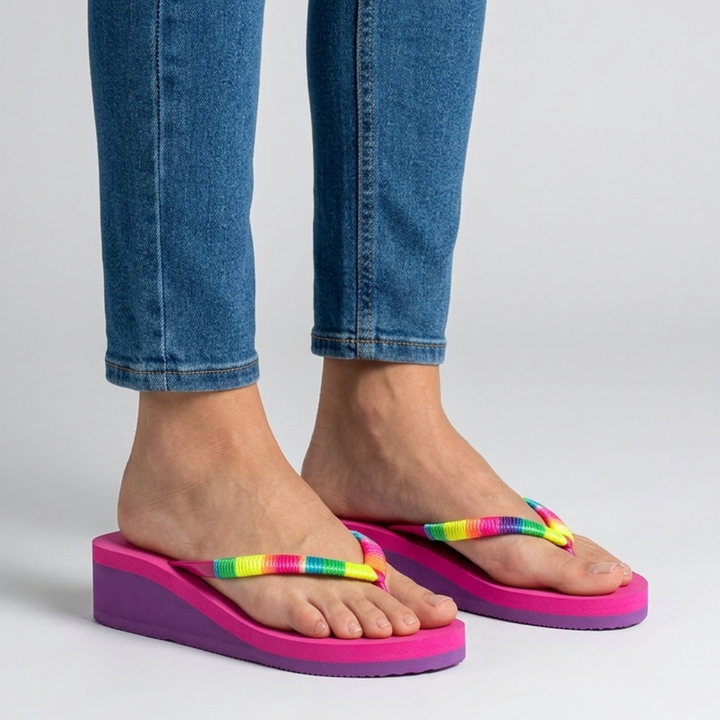 Zeppa infradito multicolor con plateau bicolore