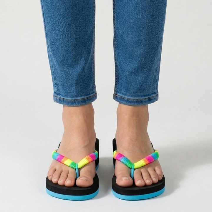 Zeppa infradito multicolor con plateau bicolore