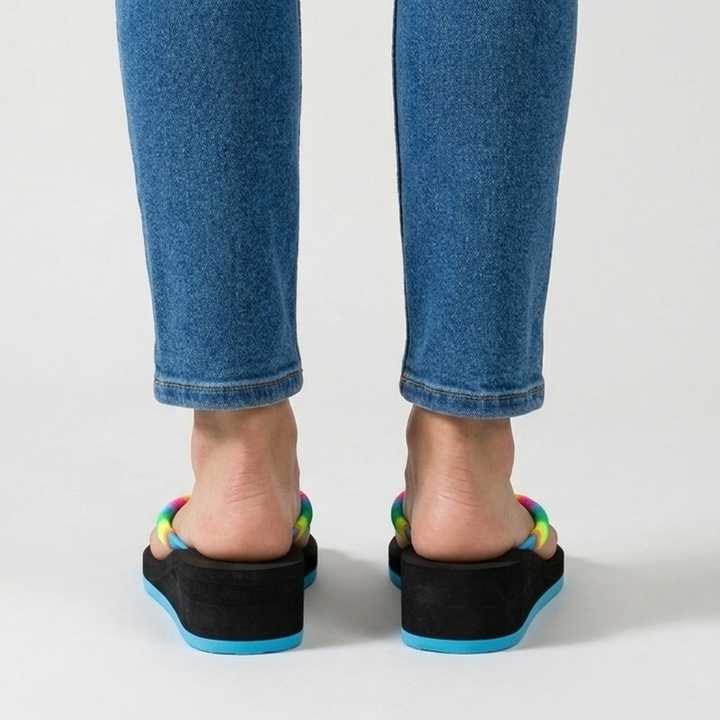 Zeppa infradito multicolor con plateau bicolore