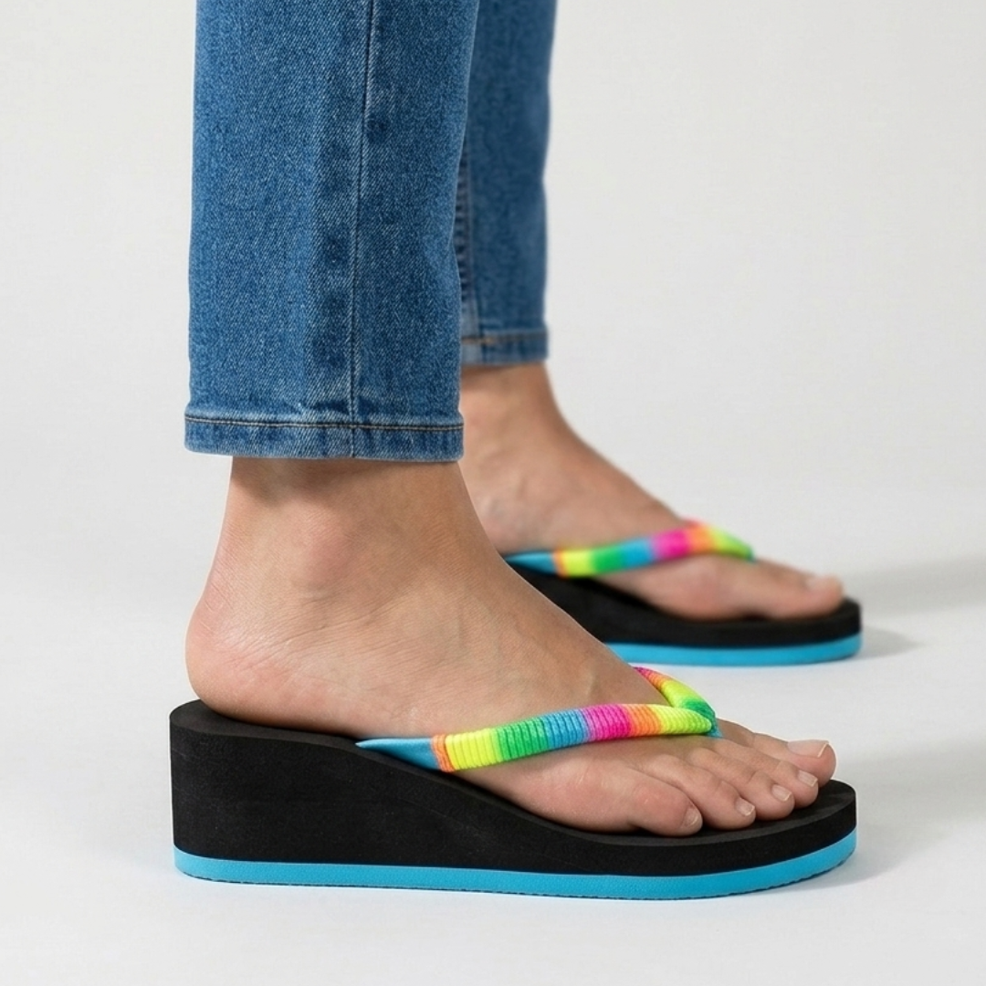 Zeppa infradito multicolor con plateau bicolore