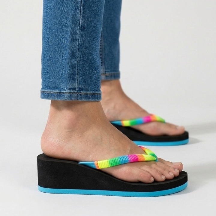 Zeppa infradito multicolor con plateau bicolore
