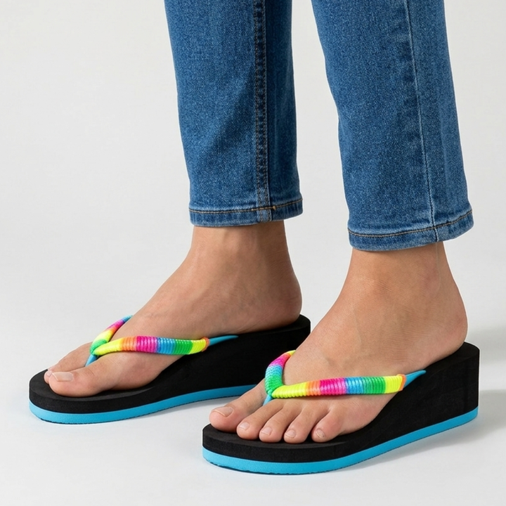 Zeppa infradito multicolor con plateau bicolore