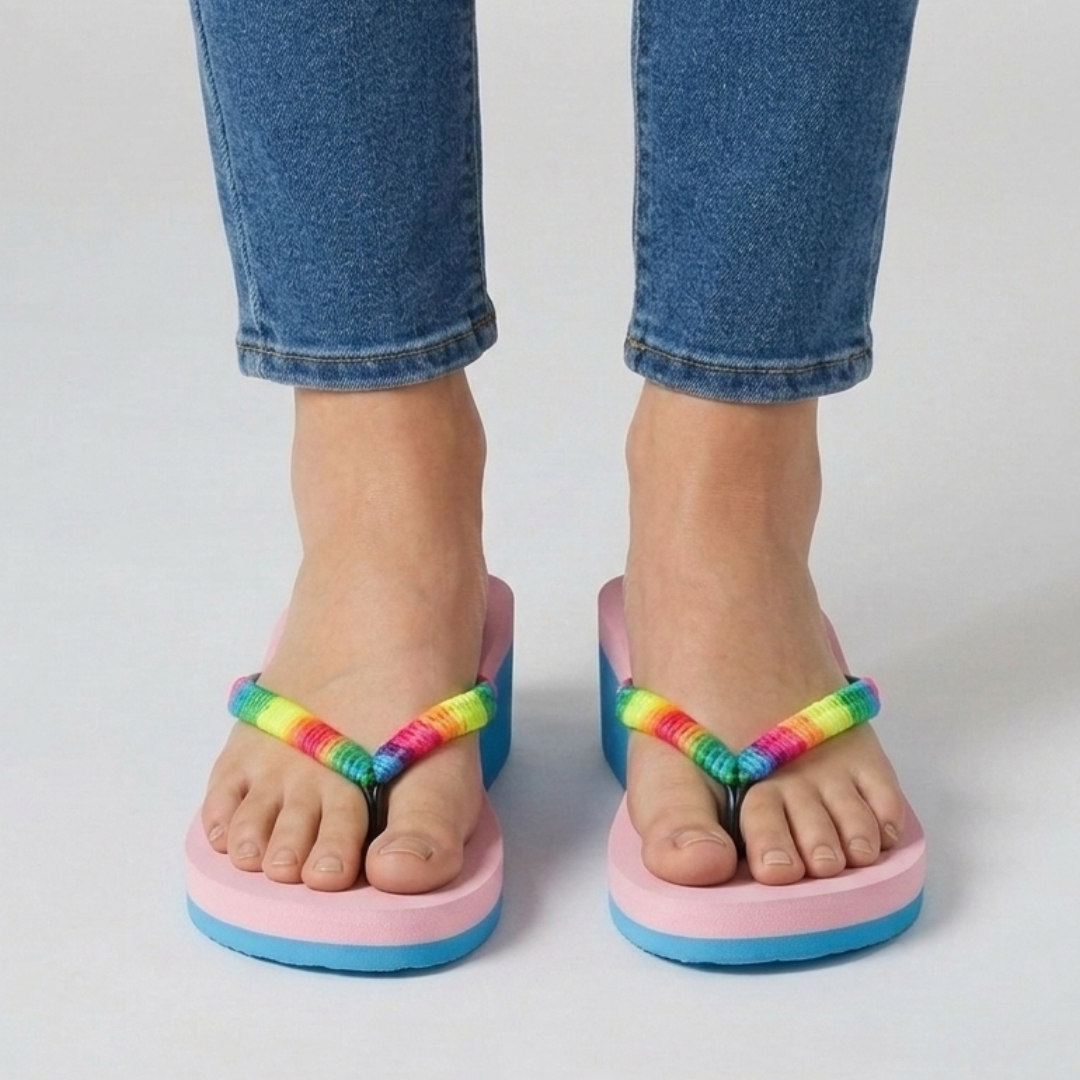 Zeppa infradito multicolor con plateau bicolore