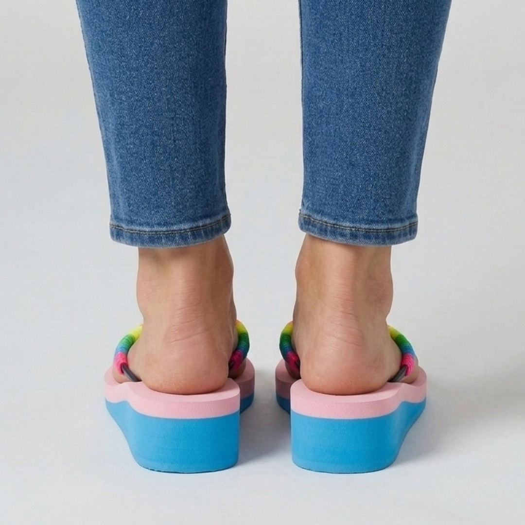 Zeppa infradito multicolor con plateau bicolore