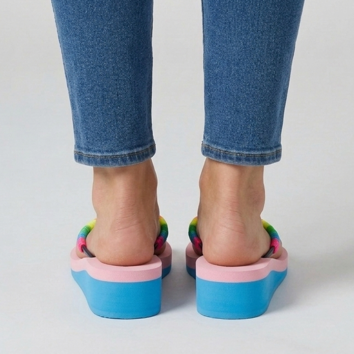 Zeppa infradito multicolor con plateau bicolore