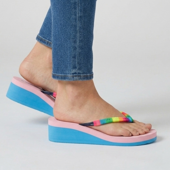 Zeppa infradito multicolor con plateau bicolore