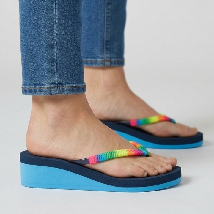 Zeppa infradito multicolor con plateau bicolore