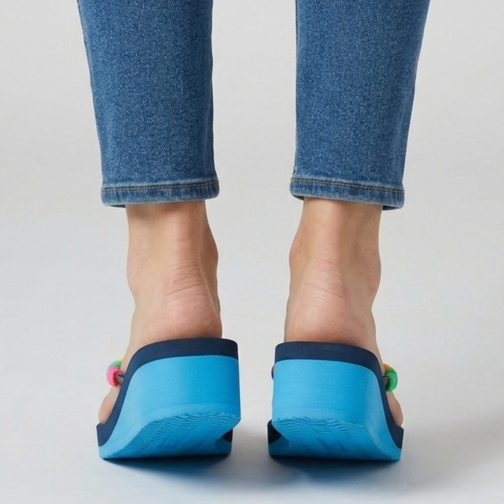 Zeppa infradito multicolor con plateau bicolore
