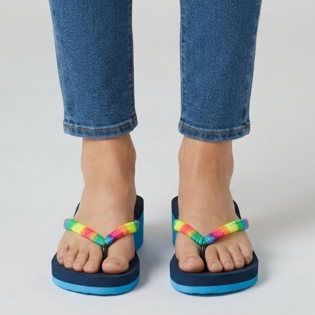 Zeppa infradito multicolor con plateau bicolore