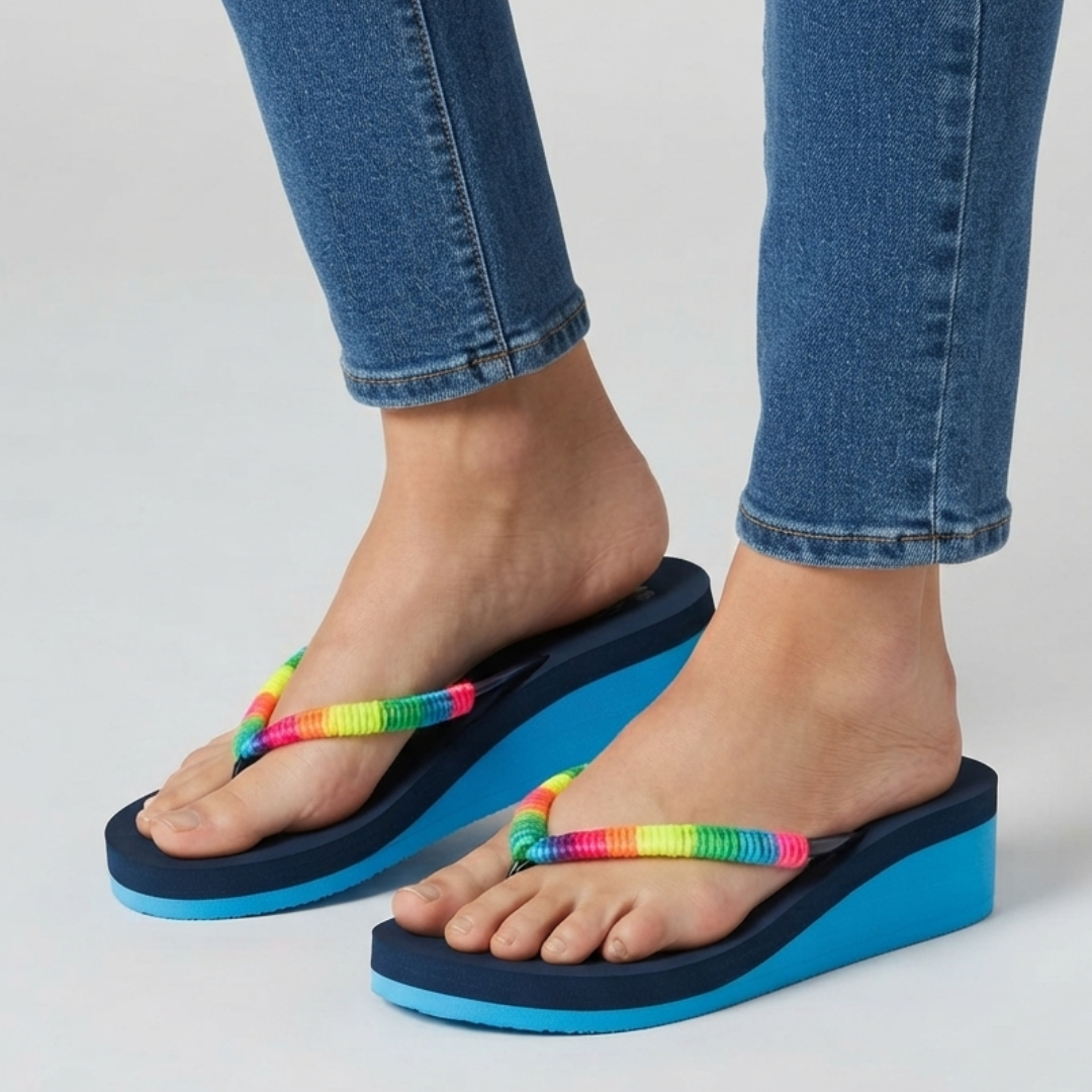 Zeppa infradito multicolor con plateau bicolore