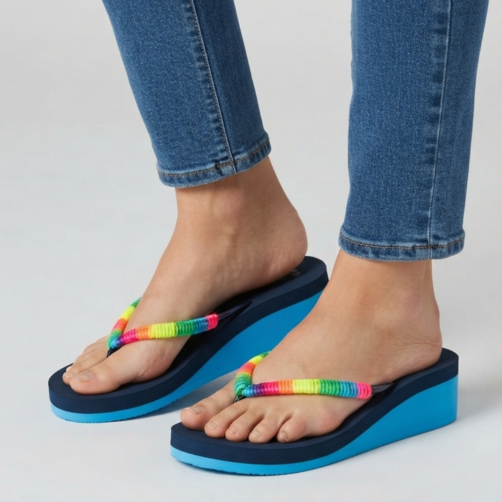 Zeppa infradito multicolor con plateau bicolore